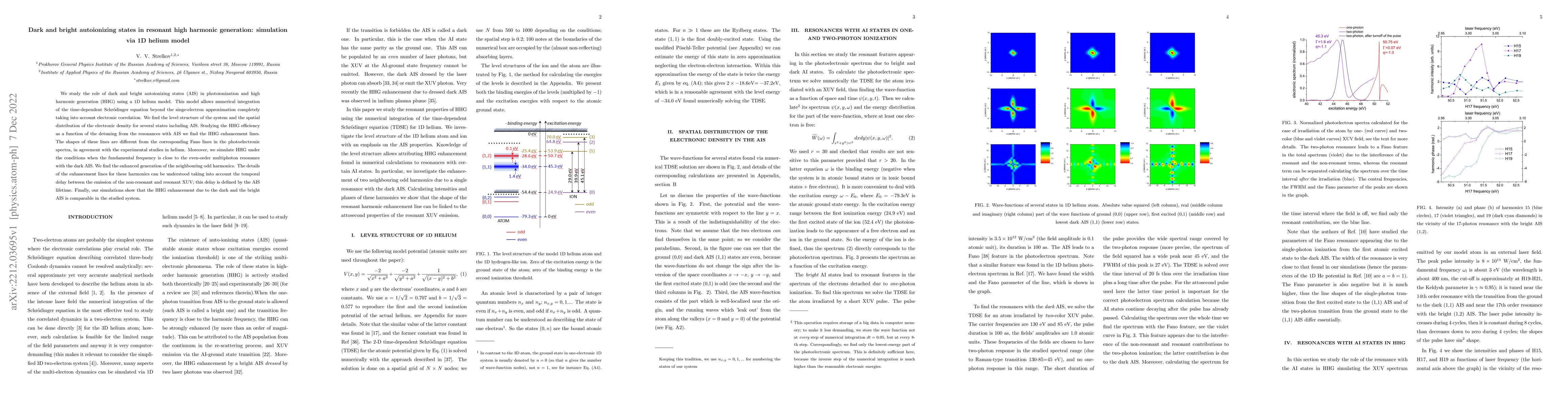 Thumbnail for Dark and bright autoionizing states in resonant high harmonic
  generation: simulation via 1D helium model