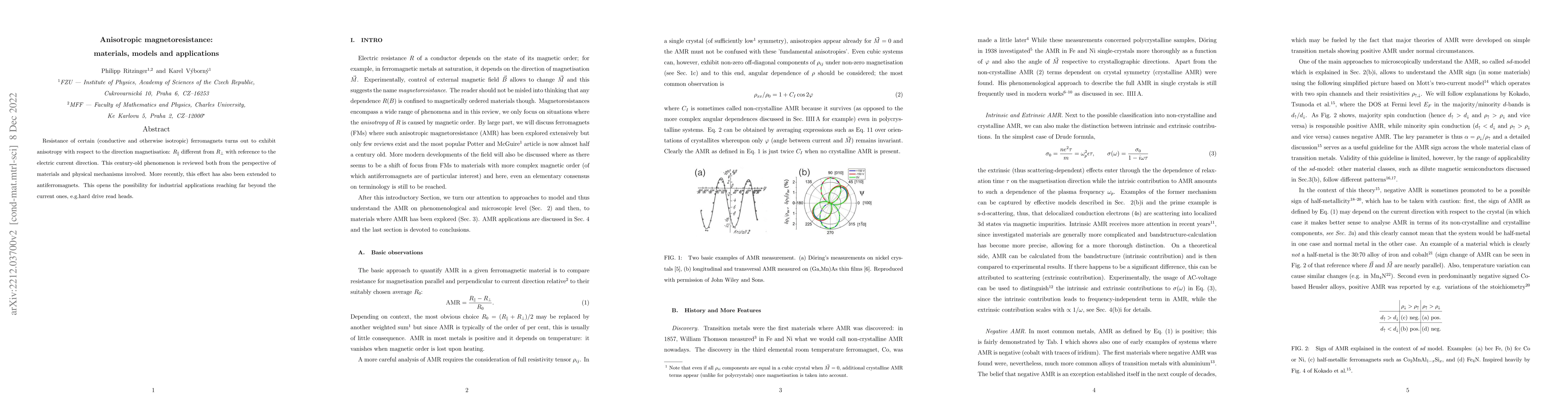 Thumbnail for Anisotropic magnetoresistance: materials, models and applications