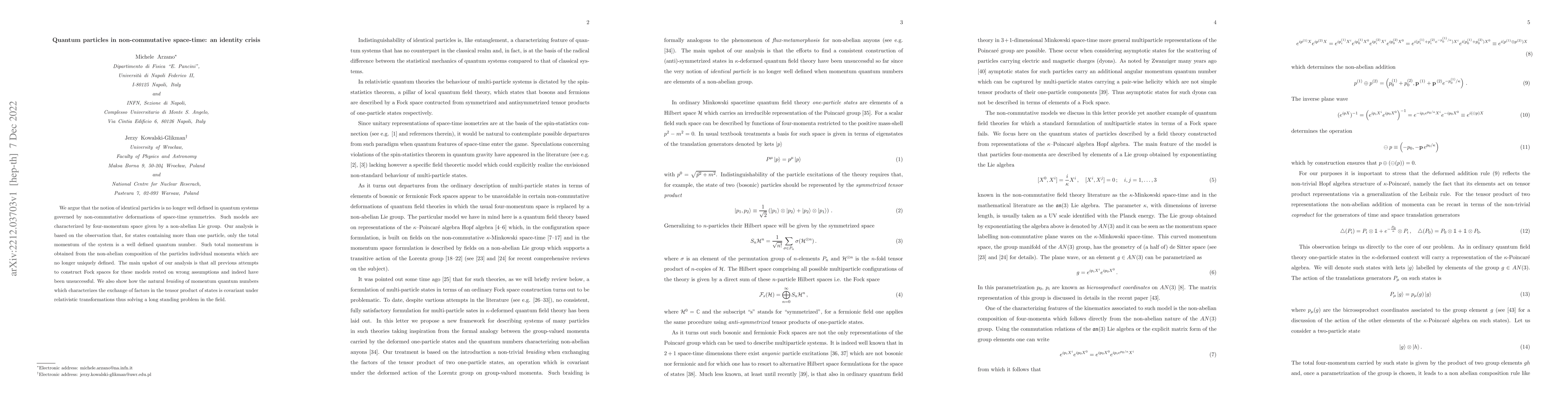 Thumbnail for Quantum particles in non-commutative space-time: an identity crisis