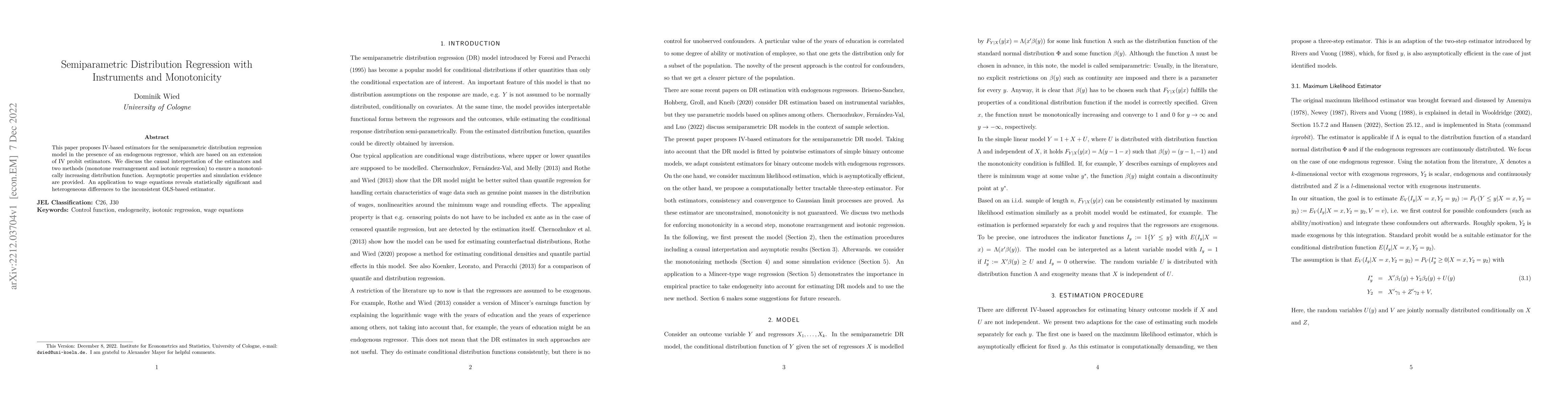 Thumbnail for Semiparametric Distribution Regression with Instruments and Monotonicity