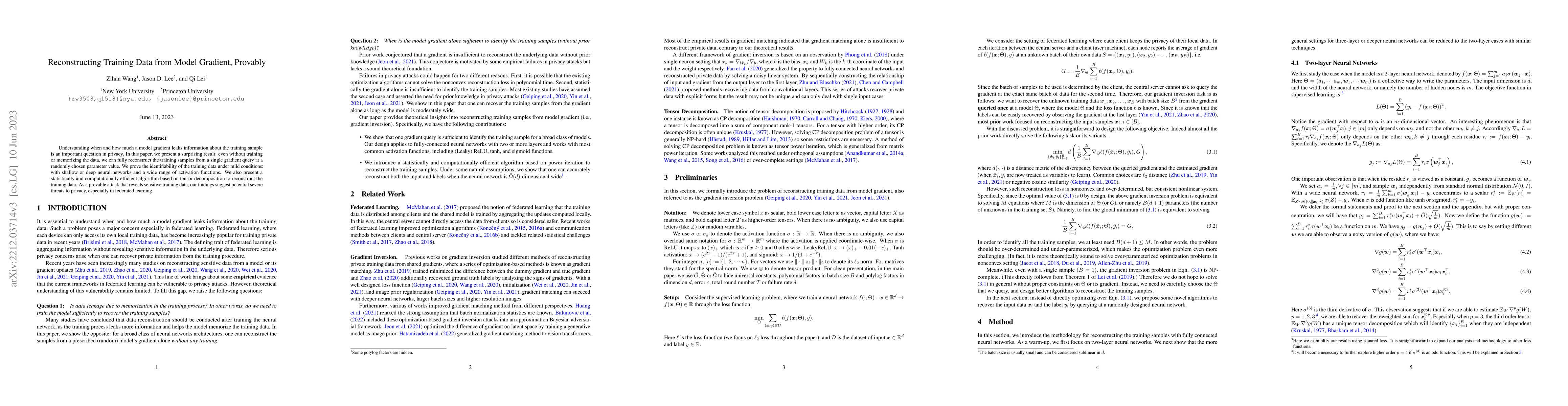 Thumbnail for Reconstructing Training Data from Model Gradient, Provably