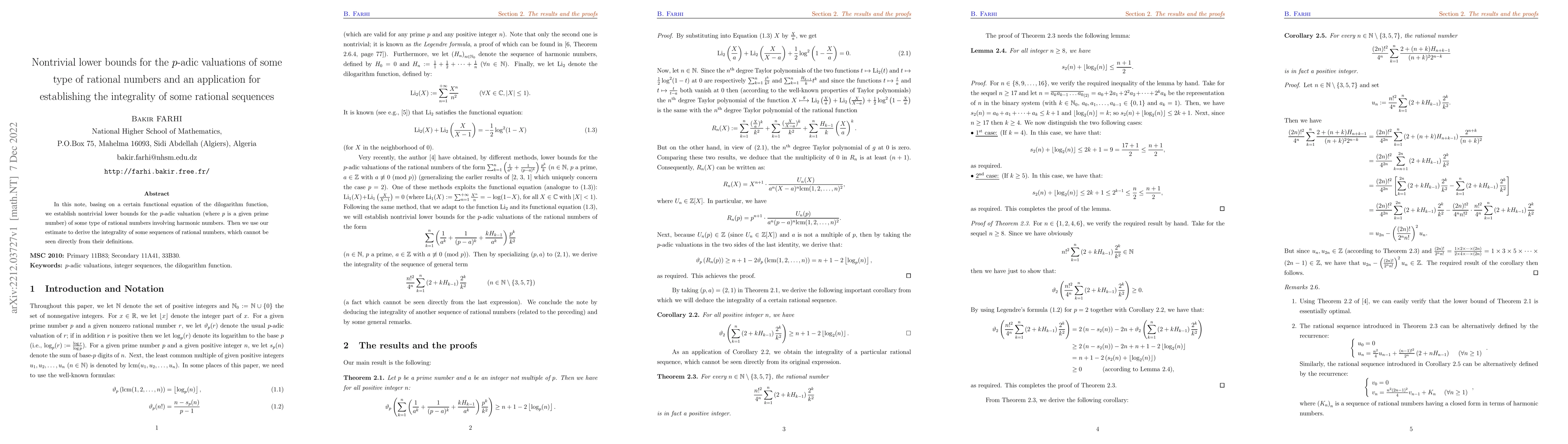 Thumbnail for Nontrivial lower bounds for the $p$-adic valuations of some type of
  rational numbers and an application for establishing the integrality of some
  rational sequences