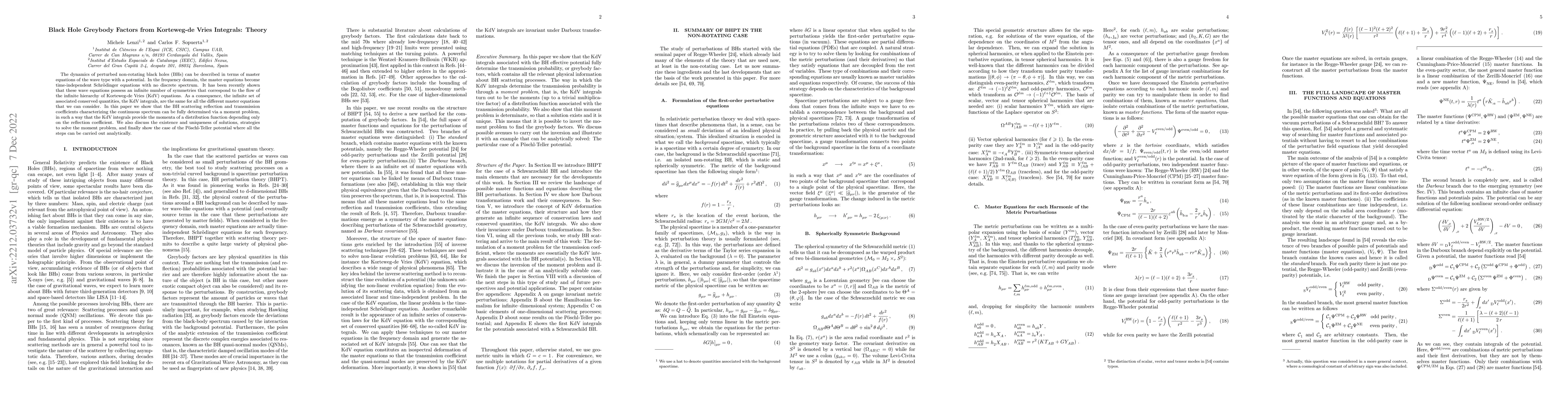 Thumbnail for Black Hole Greybody Factors from Korteweg-de Vries Integrals: Theory