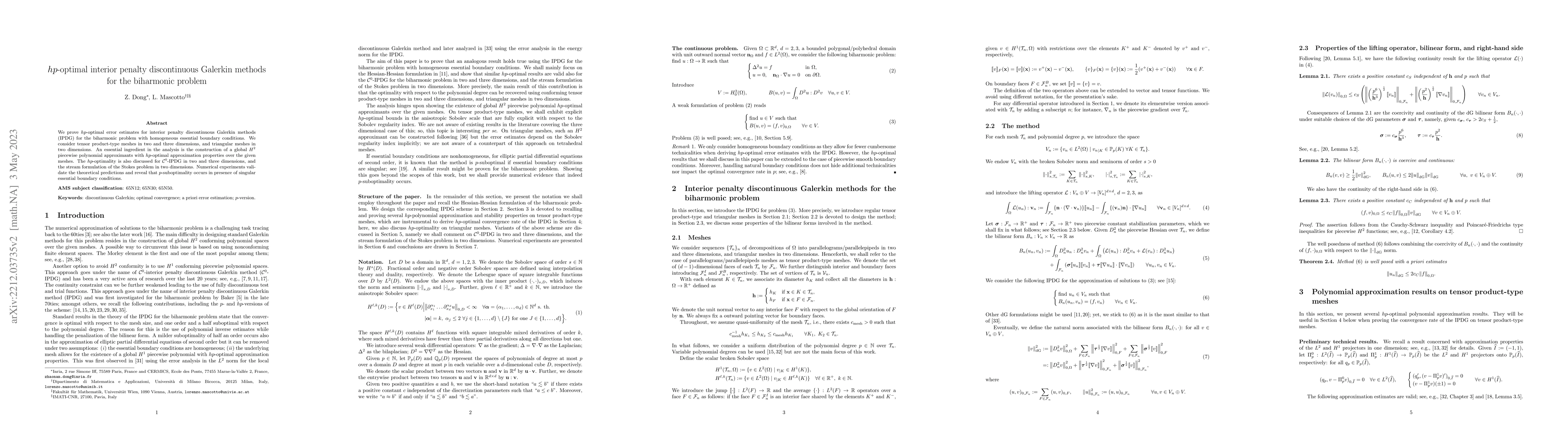 Thumbnail for $hp$-optimal interior penalty discontinuous Galerkin methods for the
  biharmonic problem