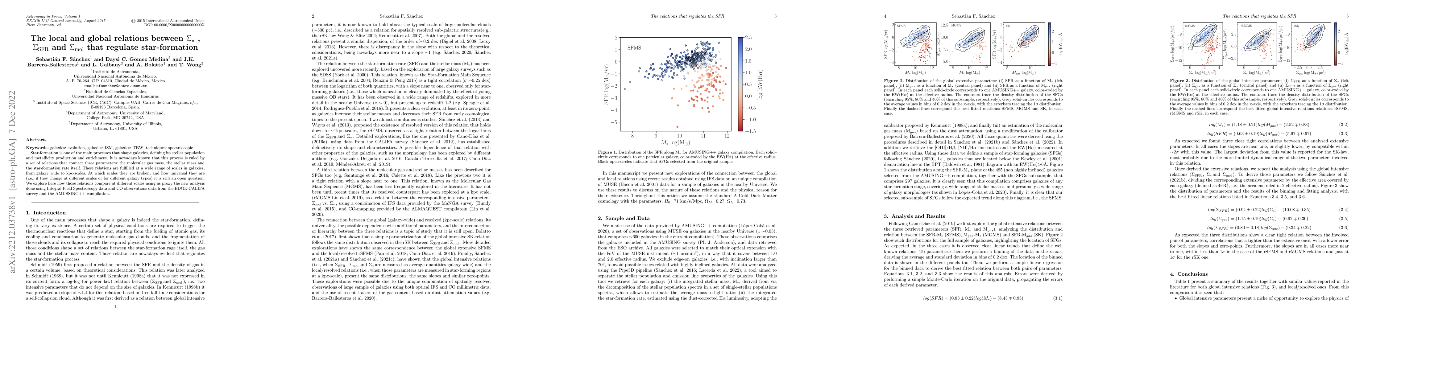 Thumbnail for The local and global relations between $\Sigma_\star$ , $\Sigma_{\rm
  SFR}$ and $\Sigma_{\rm mol}$ that regulate star-formation