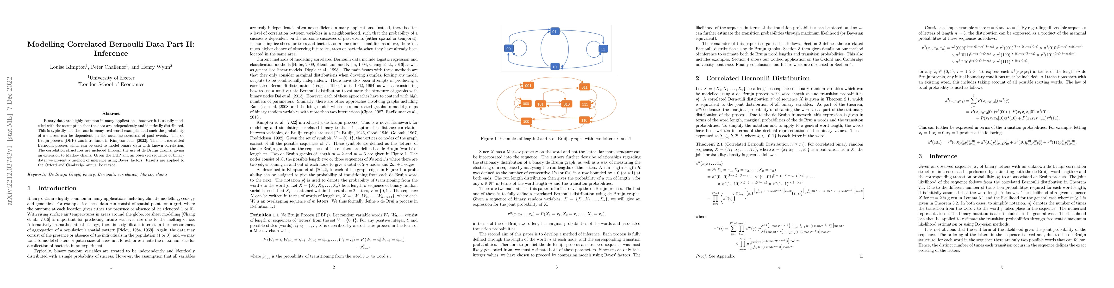 Thumbnail for Modelling Correlated Bernoulli Data Part II: Inference
