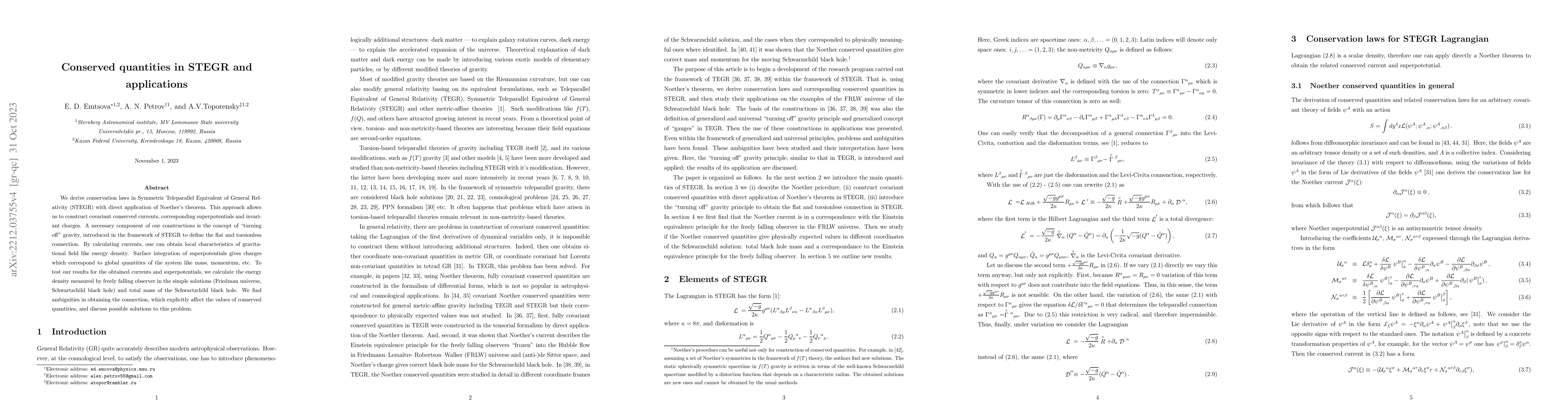 Thumbnail for Conserved quantities in STEGR and applications