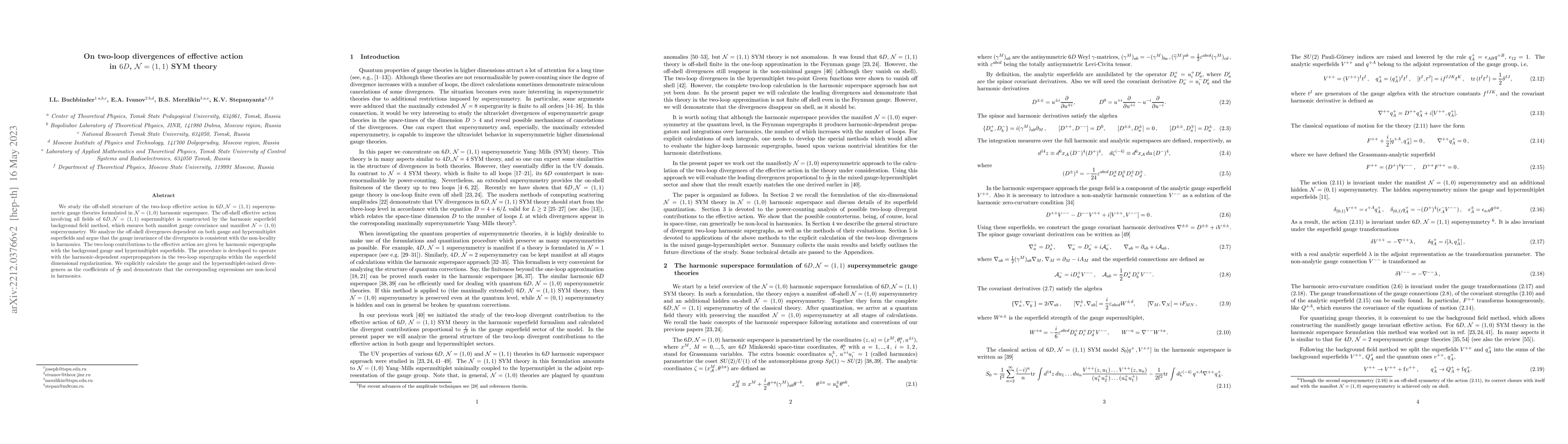 Thumbnail for On two-loop divergences of effective action in $6D$, ${\cal N}=(1,1)$
  SYM theory