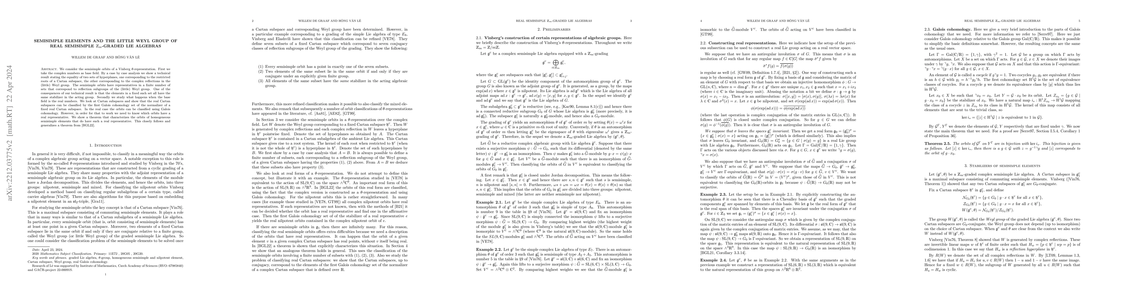 Thumbnail for Semisimple elements and the little Weyl group of real semisimple
  $Z_m$-graded Lie algebras