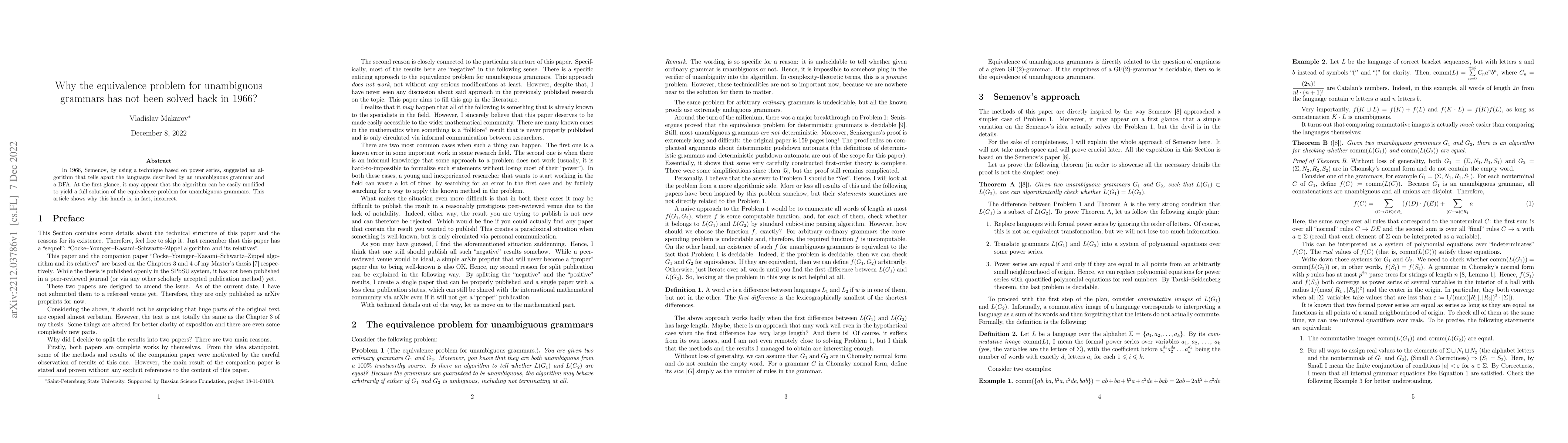 Thumbnail for Why the equivalence problem for unambiguous grammars has not been solved
  back in 1966?