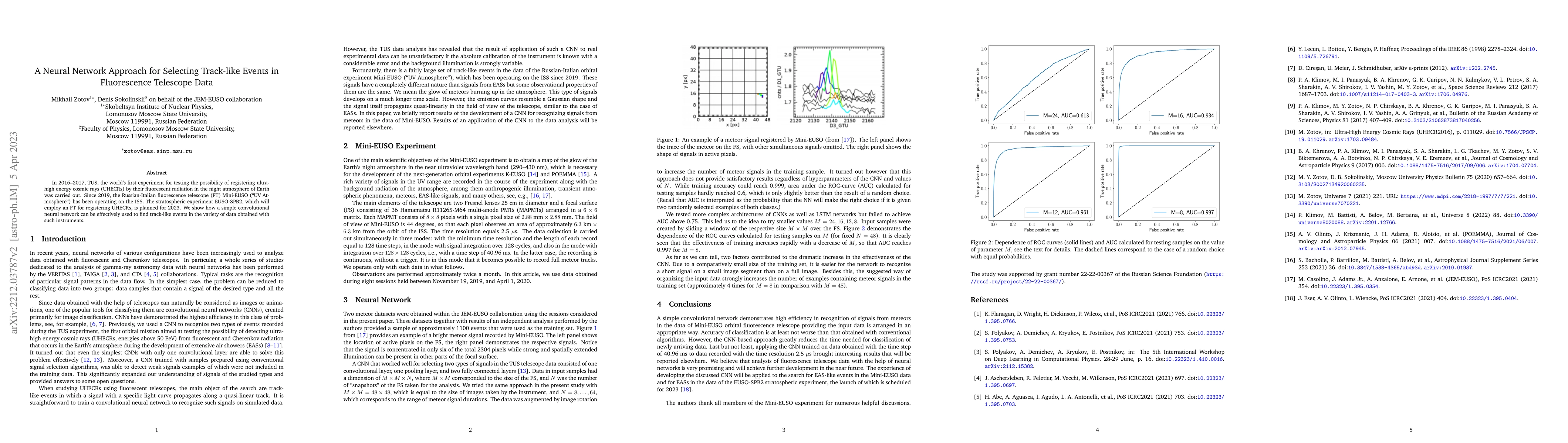 Thumbnail for A Neural Network Approach for Selecting Track-like Events in
  Fluorescence Telescope Data