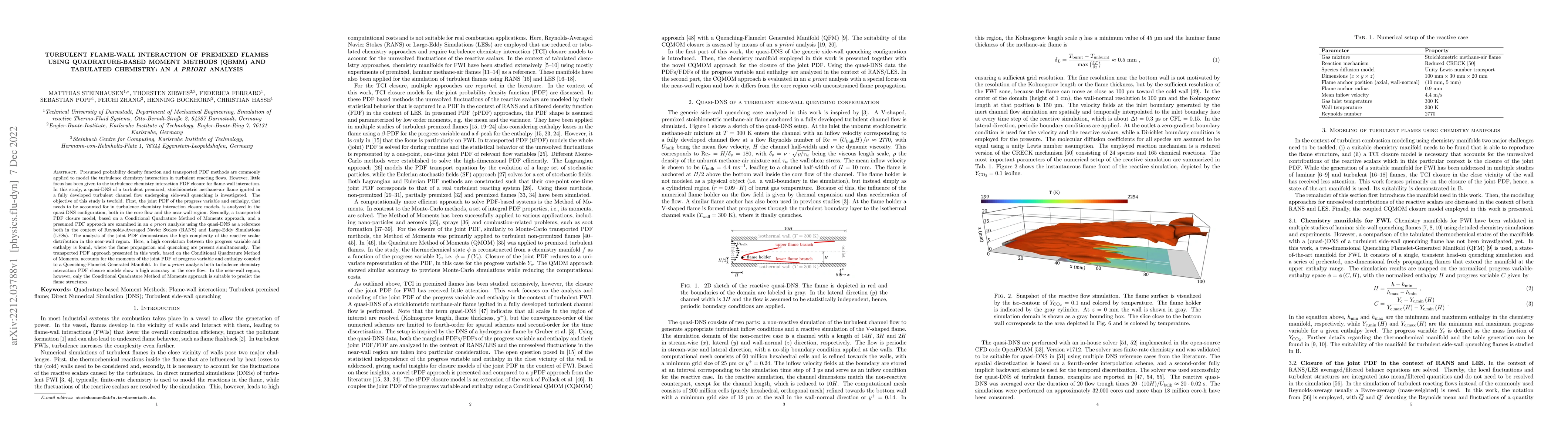 Thumbnail for Turbulent flame-wall interaction of premixed flames using
  Quadrature-based Moment Methods (QbMM) and tabulated chemistry: An a priori
  analysis