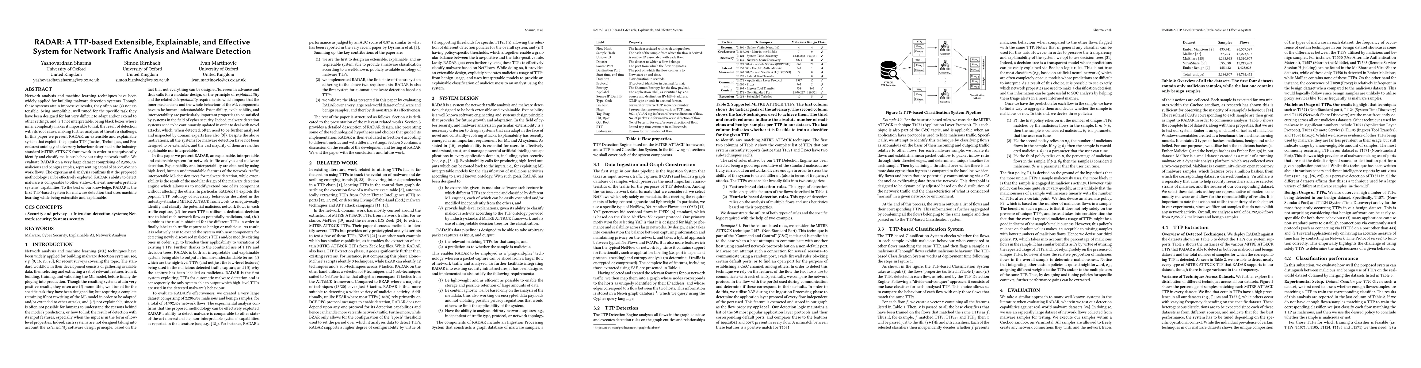 Thumbnail for RADAR: A TTP-based Extensible, Explainable, and Effective System for
  Network Traffic Analysis and Malware Detection