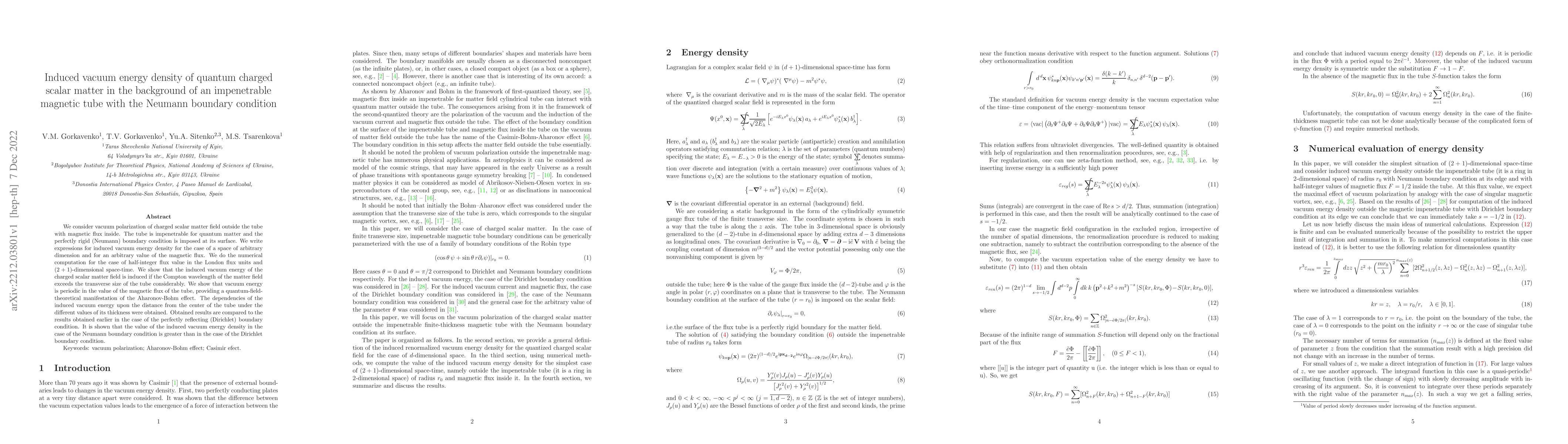 Thumbnail for Induced vacuum energy density of quantum charged scalar matter in the
  background of an impenetrable magnetic tube with the Neumann boundary
  condition