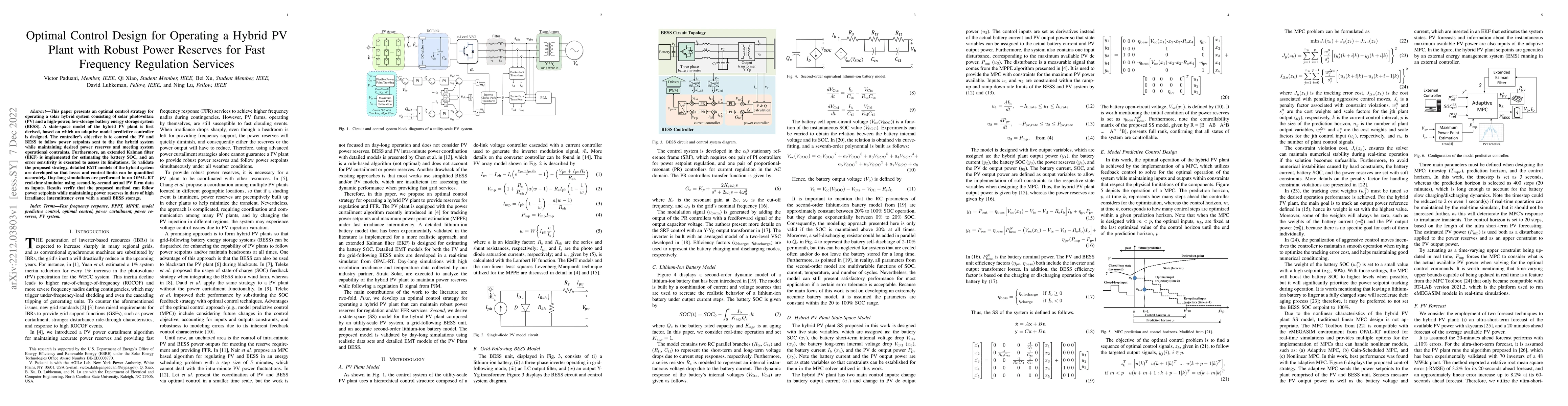 Thumbnail for Optimal Control Design for Operating a Hybrid PV Plant with Robust Power
  Reserves for Fast Frequency Regulation Services