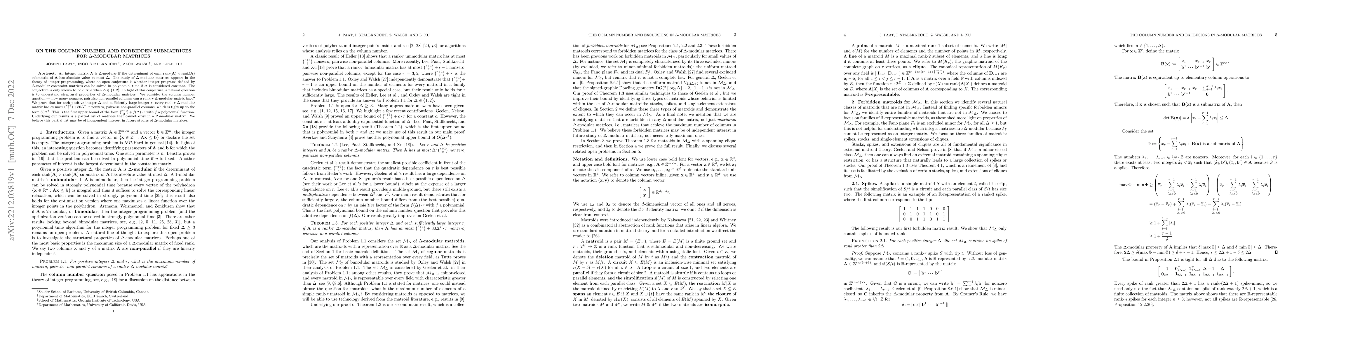 Thumbnail for On the column number and forbidden submatrices for $\Delta$-modular
  matrices