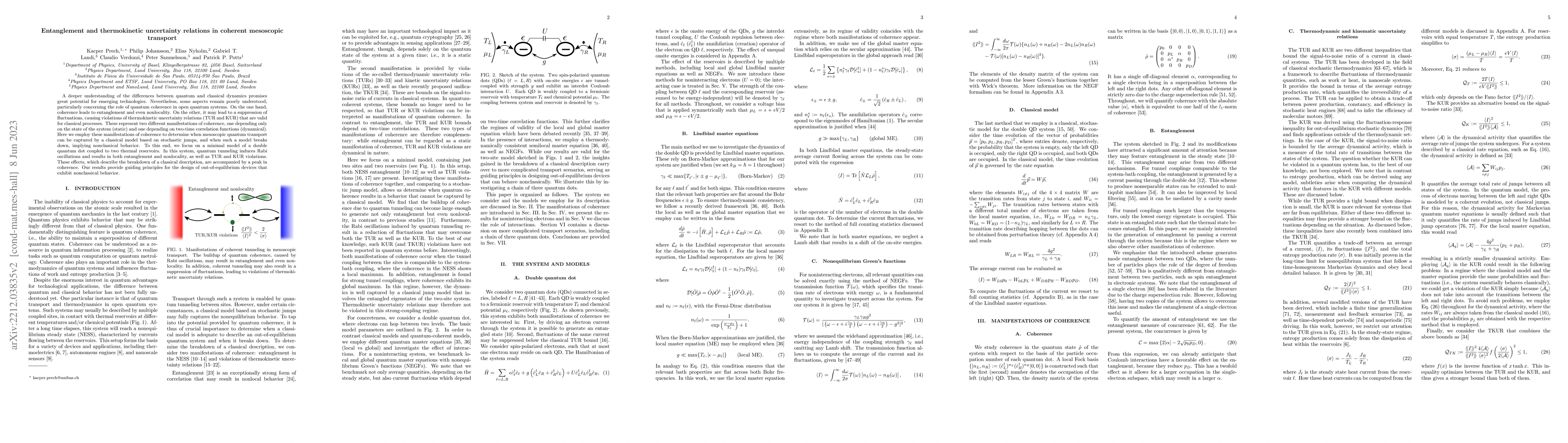Thumbnail for Entanglement and thermokinetic uncertainty relations in coherent
  mesoscopic transport