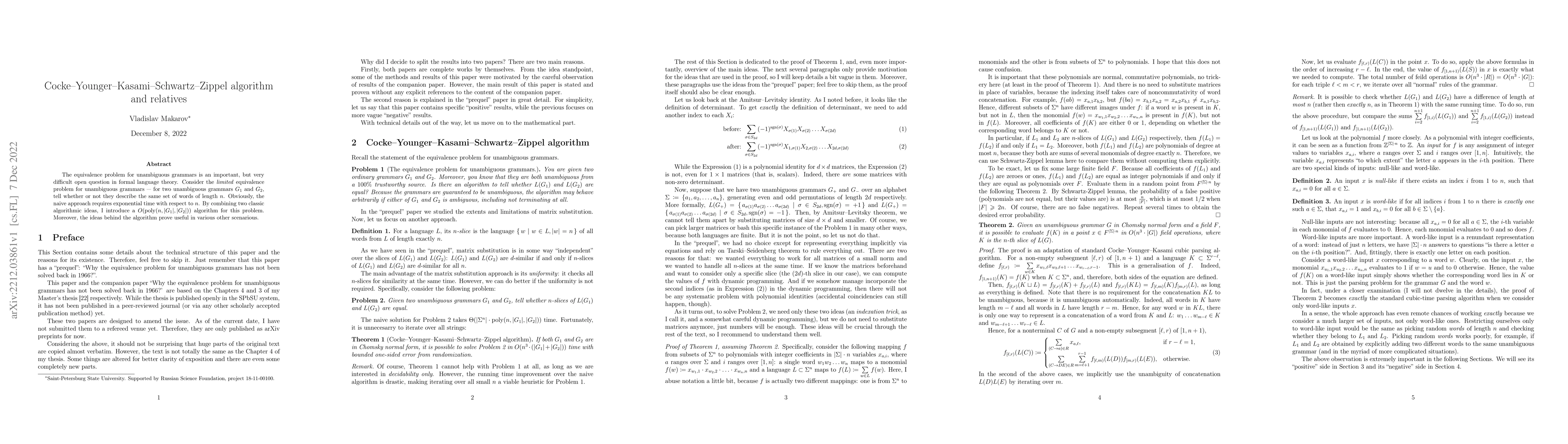Thumbnail for Cocke--Younger--Kasami--Schwartz--Zippel algorithm and relatives