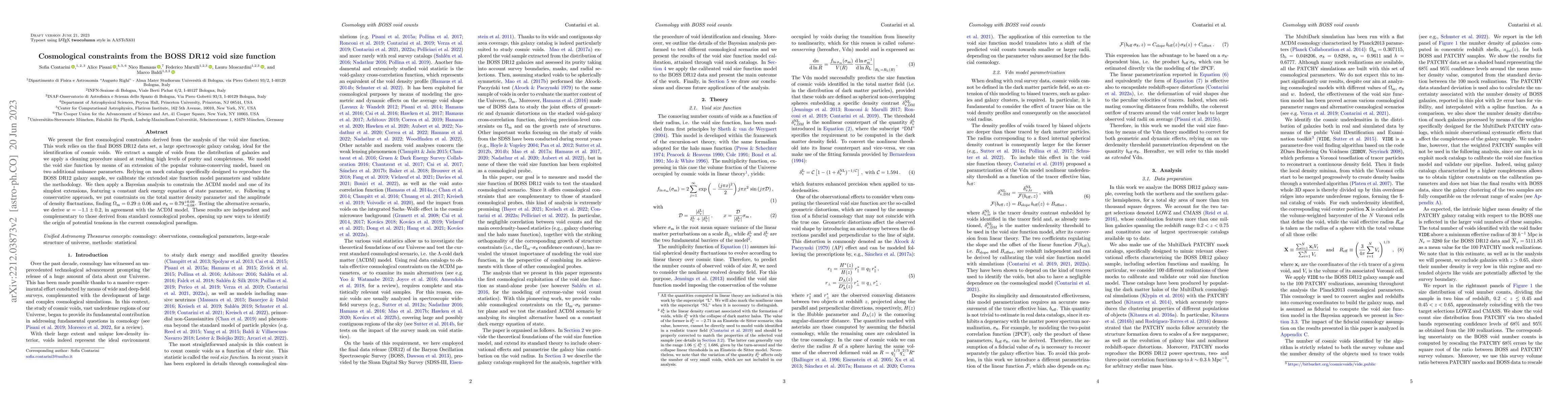 Thumbnail for Cosmological constraints from the BOSS DR12 void size function