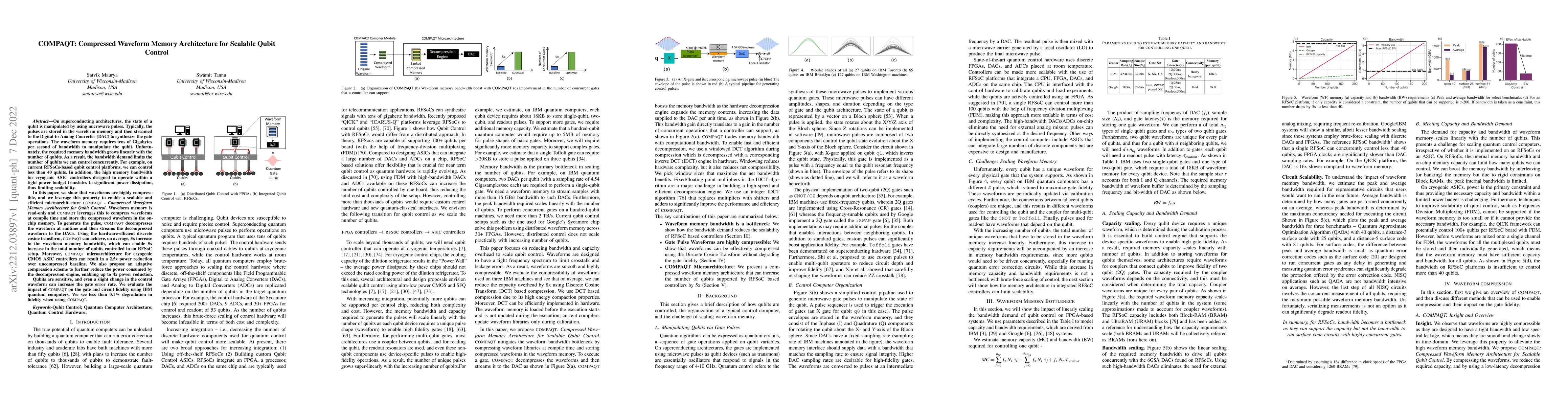 Thumbnail for COMPAQT: Compressed Waveform Memory Architecture for Scalable Qubit
  Control