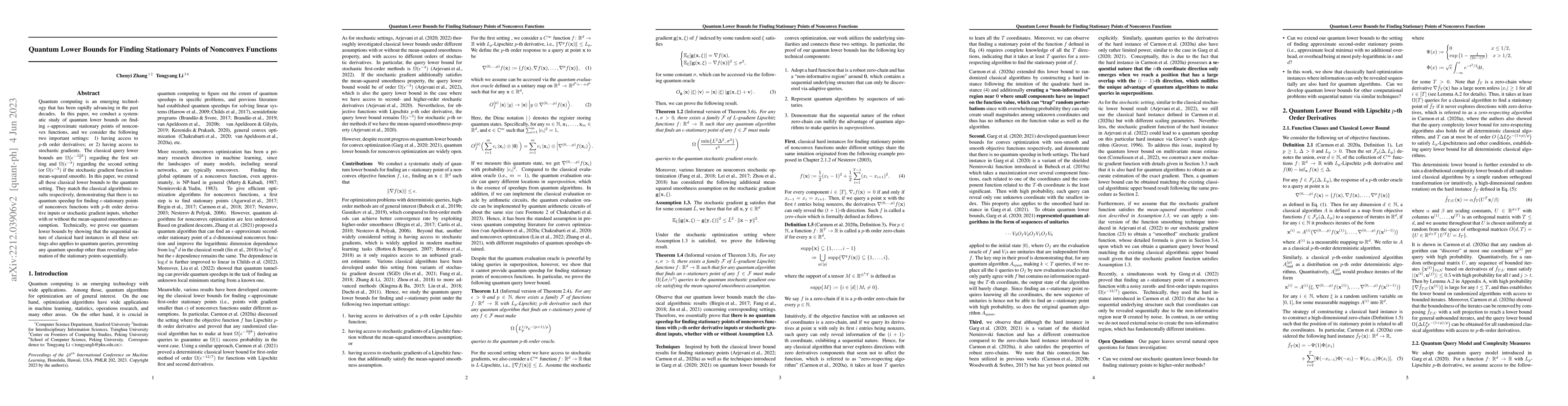Thumbnail for Quantum Lower Bounds for Finding Stationary Points of Nonconvex
  Functions