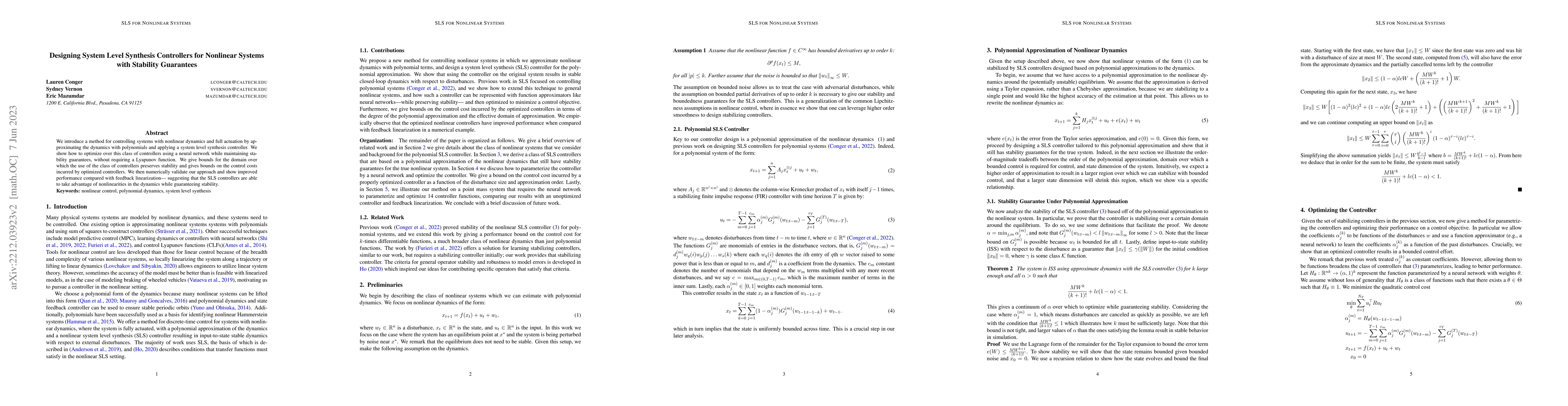 Thumbnail for Designing System Level Synthesis Controllers for Nonlinear Systems with
  Stability Guarantees