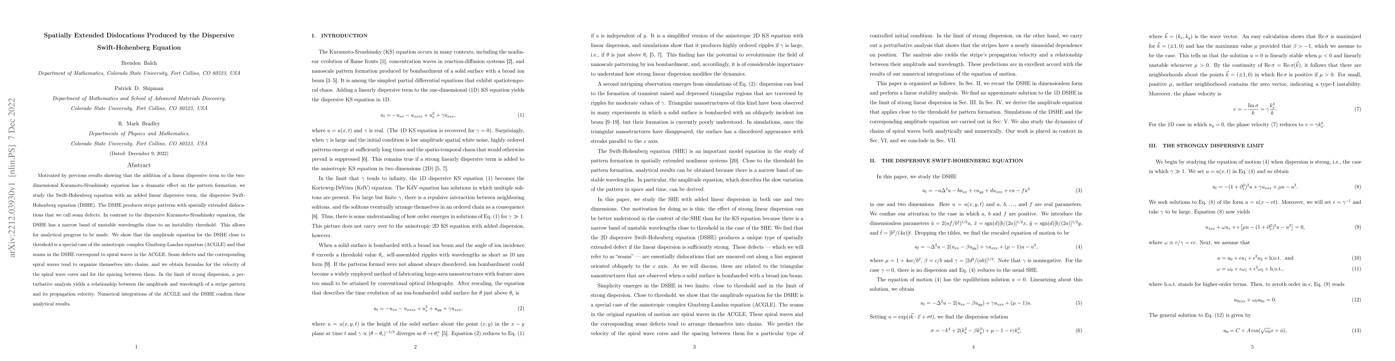 Thumbnail for Spatially Extended Dislocations Produced by the Dispersive
  Swift-Hohenberg Equation