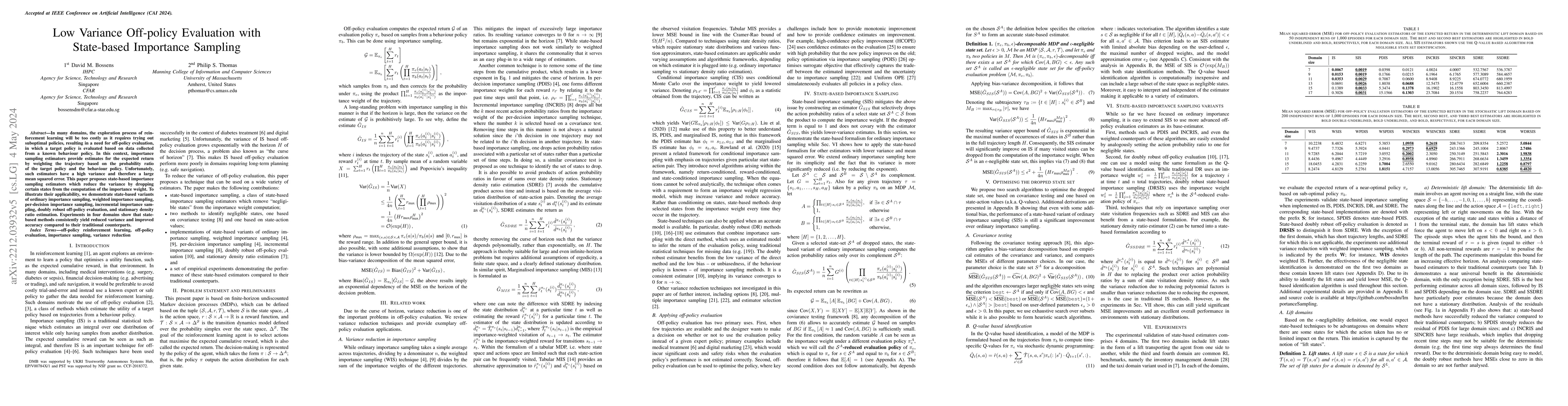 Thumbnail for Low Variance Off-policy Evaluation with State-based Importance Sampling