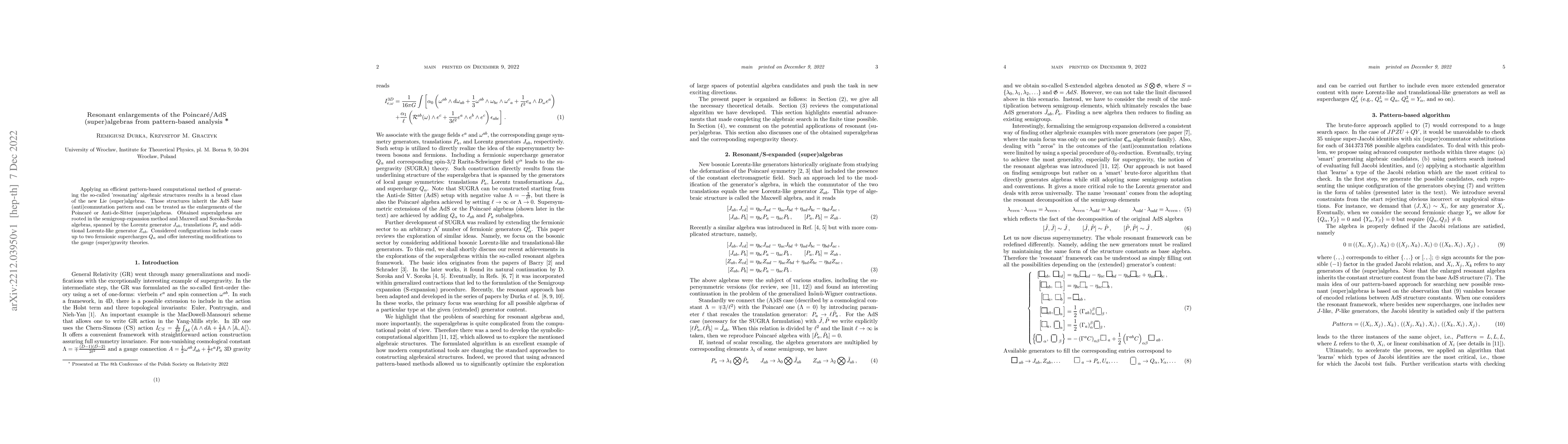 Thumbnail for Resonant enlargements of the Poincare/AdS (super)algebras from
  pattern-based analysis