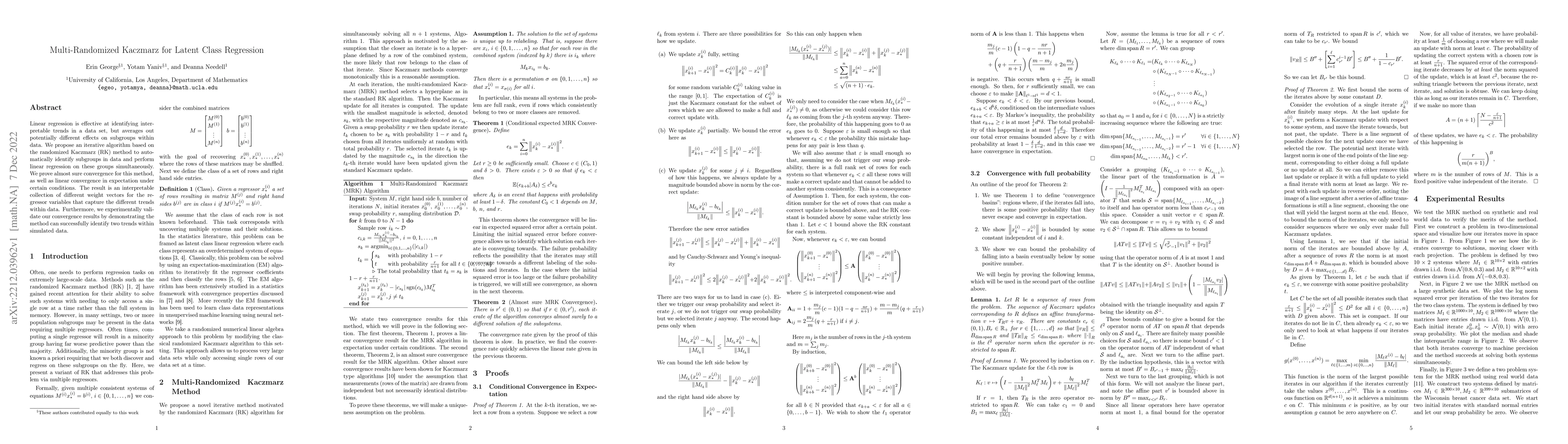 Thumbnail for Multi-Randomized Kaczmarz for Latent Class Regression