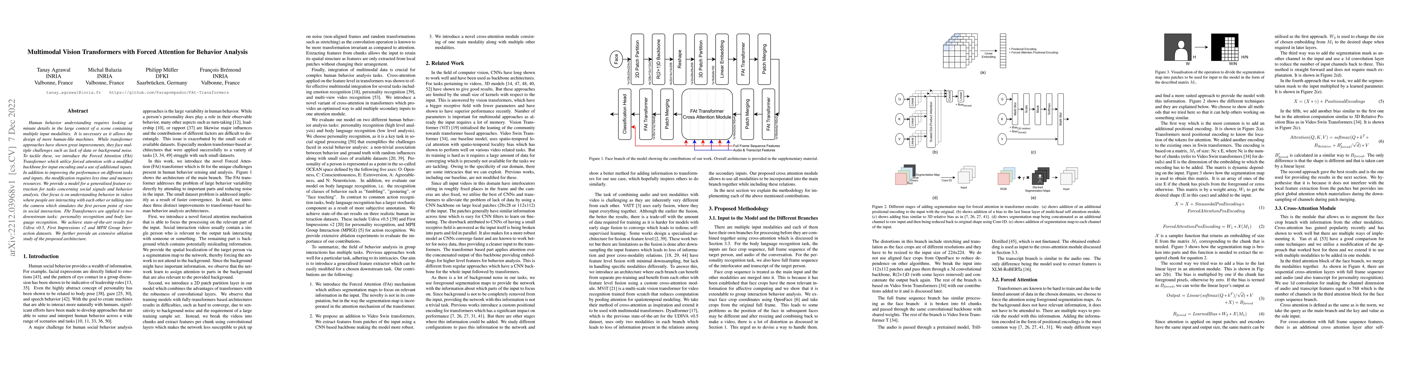 Thumbnail for Multimodal Vision Transformers with Forced Attention for Behavior
  Analysis