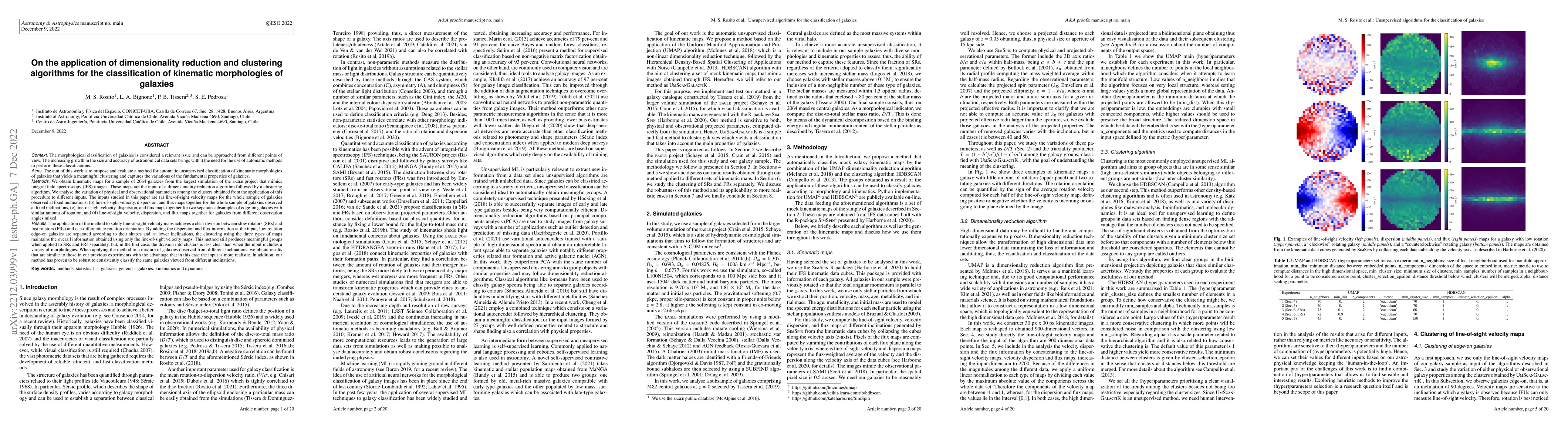 Thumbnail for On the application of dimensionality reduction and clustering algorithms
  for the classification of kinematic morphologies of galaxies