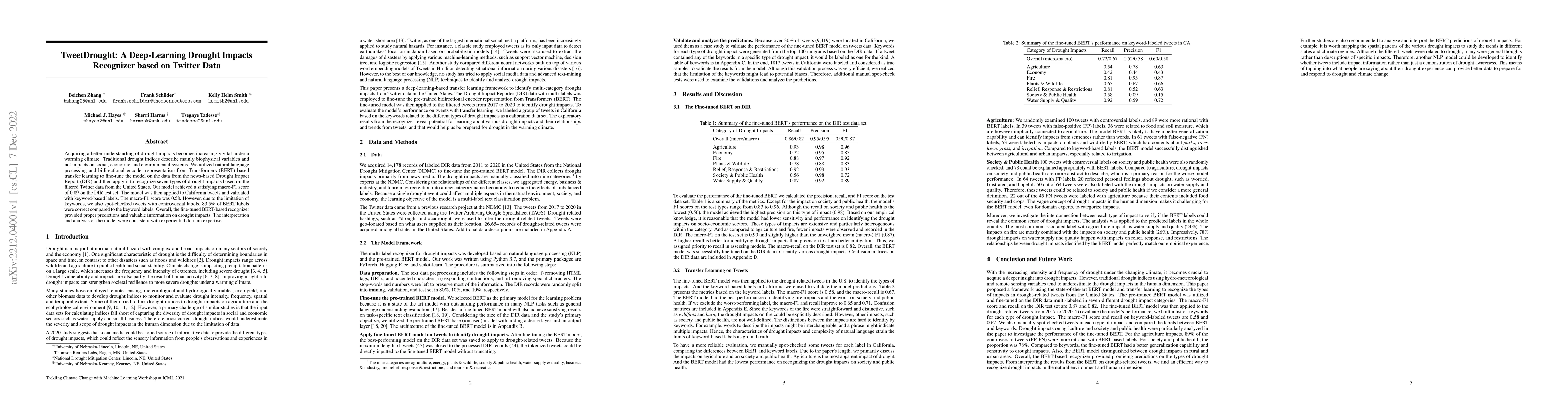 Thumbnail for TweetDrought: A Deep-Learning Drought Impacts Recognizer based on
  Twitter Data