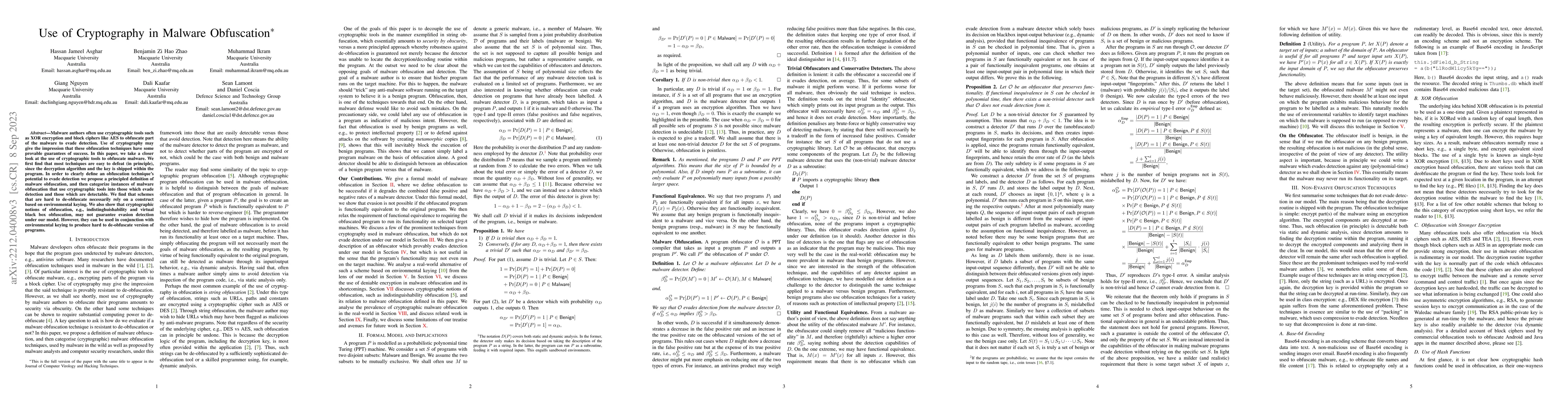 Thumbnail for Use of Cryptography in Malware Obfuscation