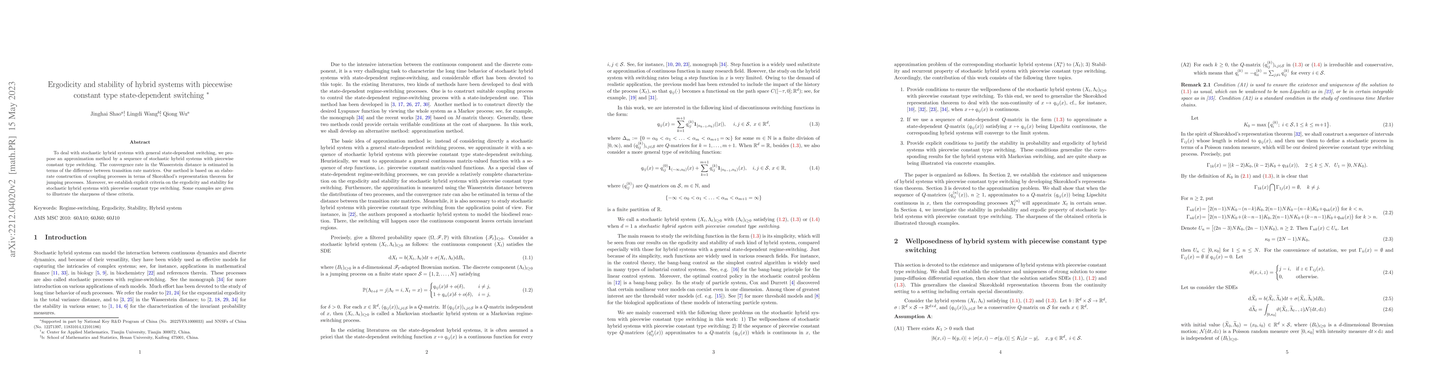 Thumbnail for Ergodicity and stability of hybrid systems with piecewise constant type
  state-dependent switching