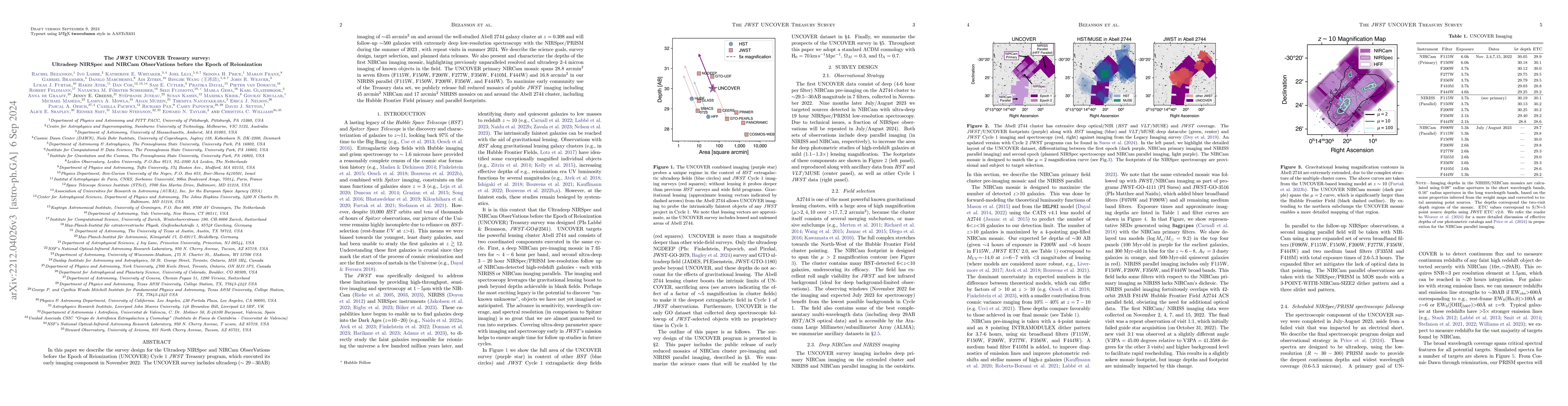 Thumbnail for The JWST UNCOVER Treasury survey: Ultradeep NIRSpec and NIRCam
  ObserVations before the Epoch of Reionization