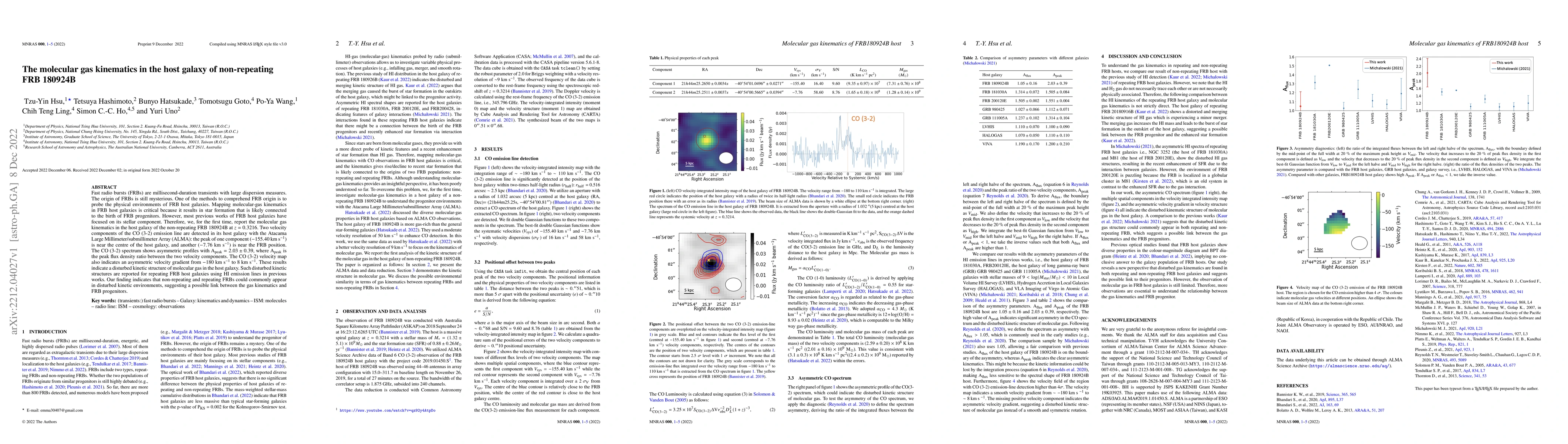 Thumbnail for The molecular gas kinematics in the host galaxy of non-repeating FRB
  180924B