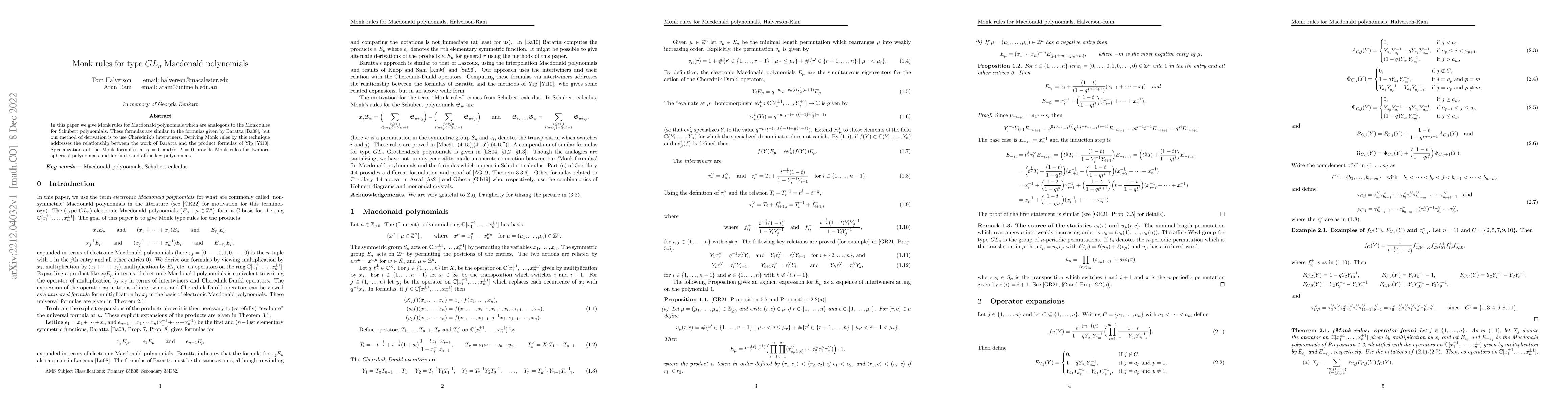 Thumbnail for Monk rules for type $GL_n$ Macdonald polynomials