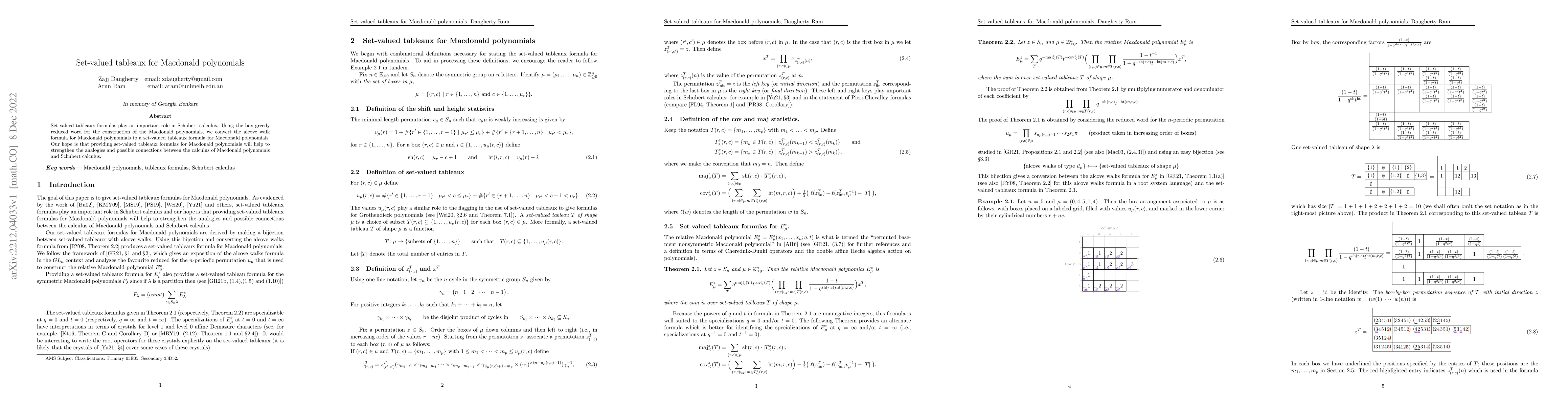 Thumbnail for Set-valued tableaux for Macdonald polynomials