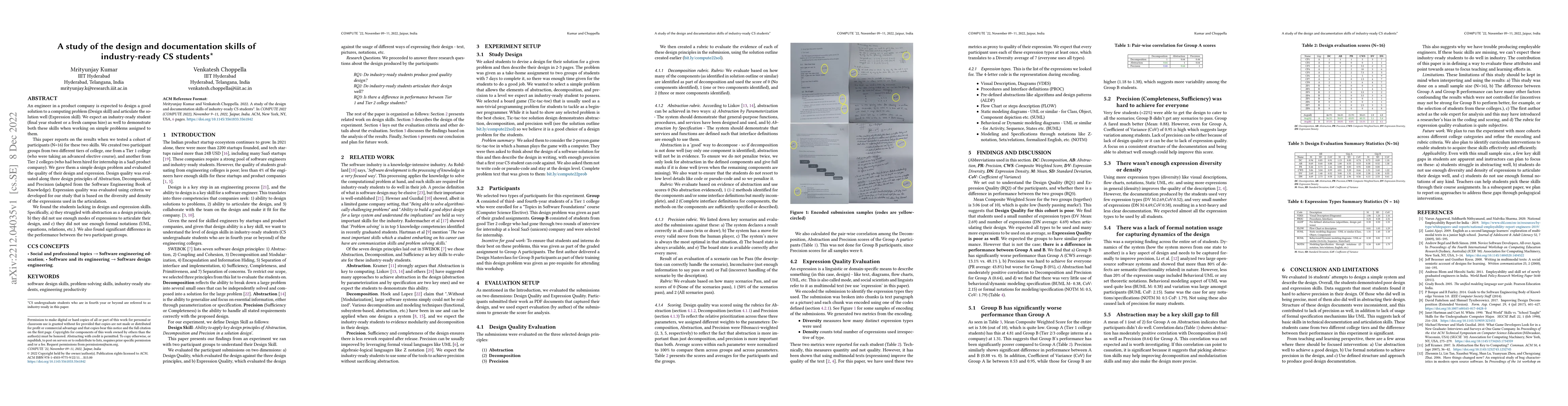 Thumbnail for A study of the design and documentation skills of industry-ready CS
  students