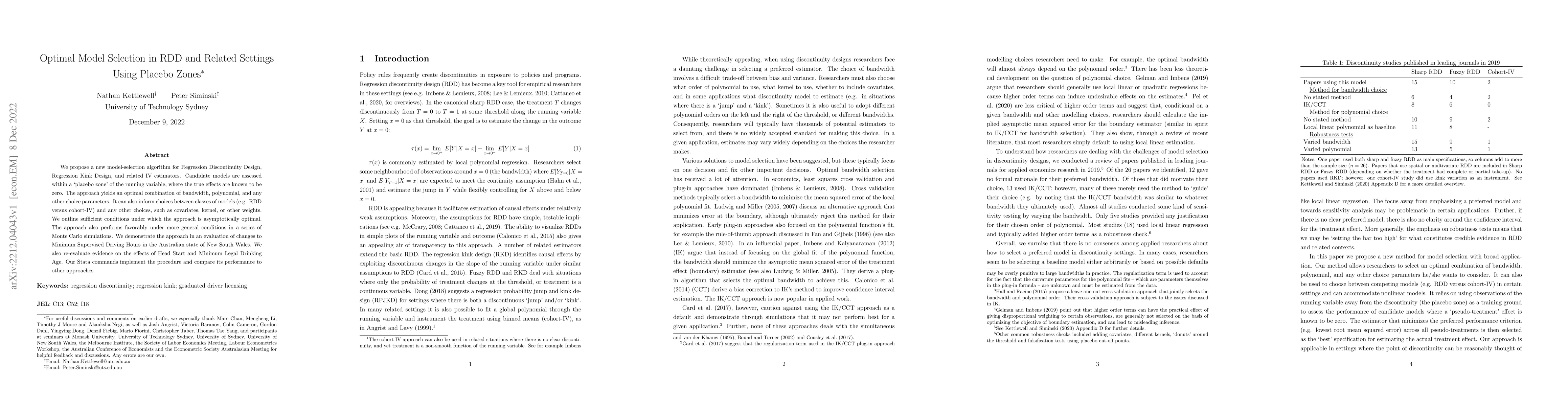Thumbnail for Optimal Model Selection in RDD and Related Settings Using Placebo Zones