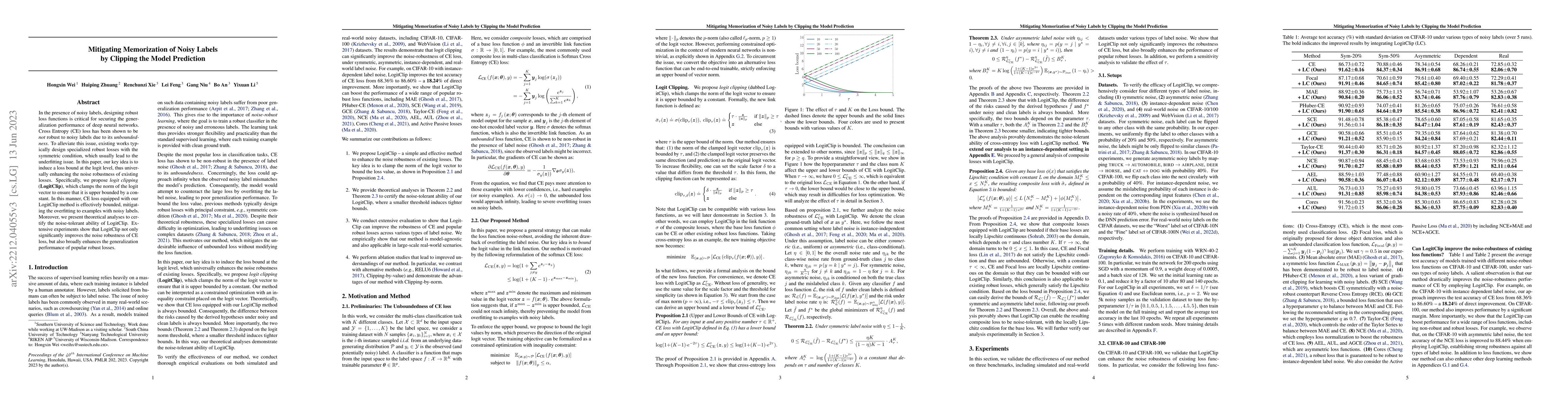Thumbnail for Mitigating Memorization of Noisy Labels by Clipping the Model Prediction