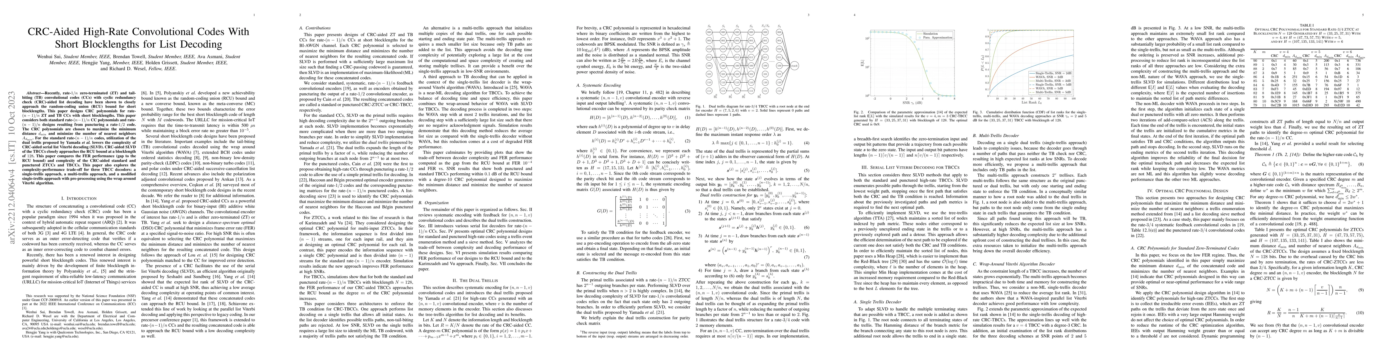 Thumbnail for CRC-Aided High-Rate Convolutional Codes With Short Blocklengths for List
  Decoding
