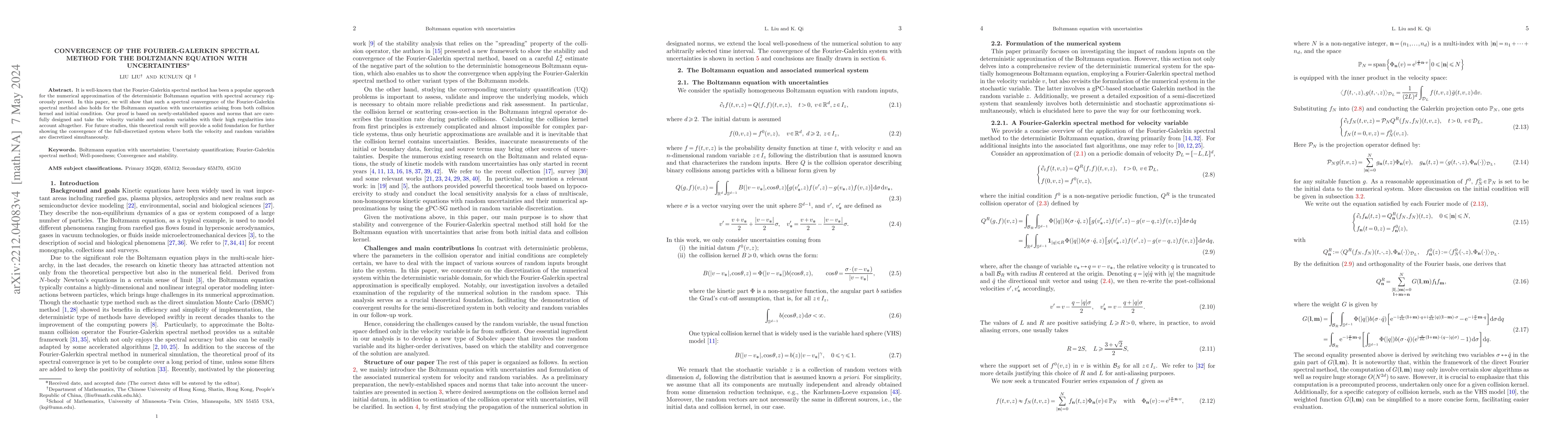 Thumbnail for Convergence of the Fourier-Galerkin spectral method for the Boltzmann
  equation with uncertainties