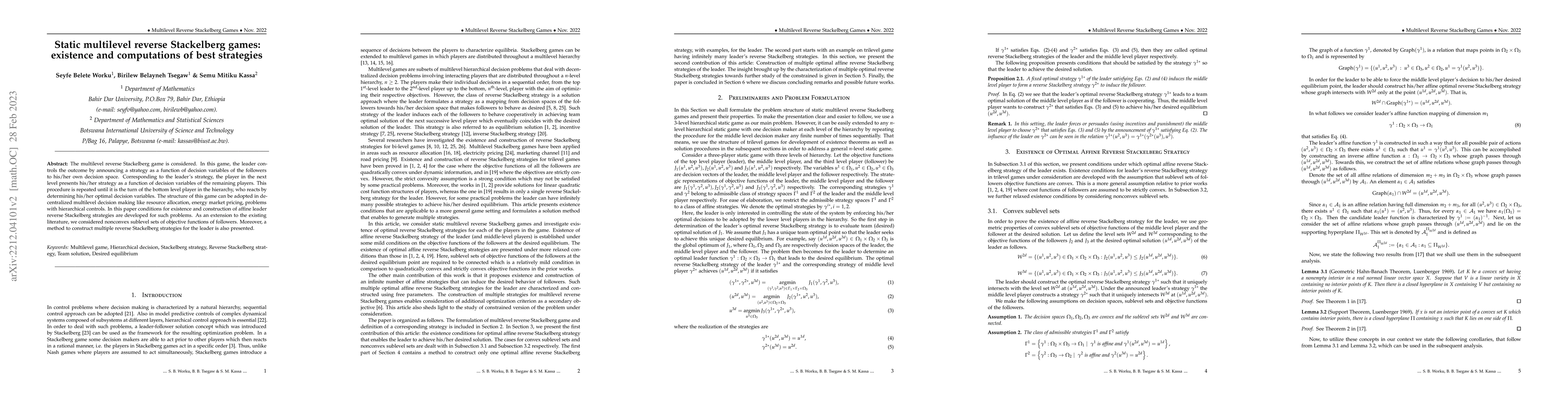 Thumbnail for Static multilevel reverse Stackelberg games: existence and computations
  of best strategies