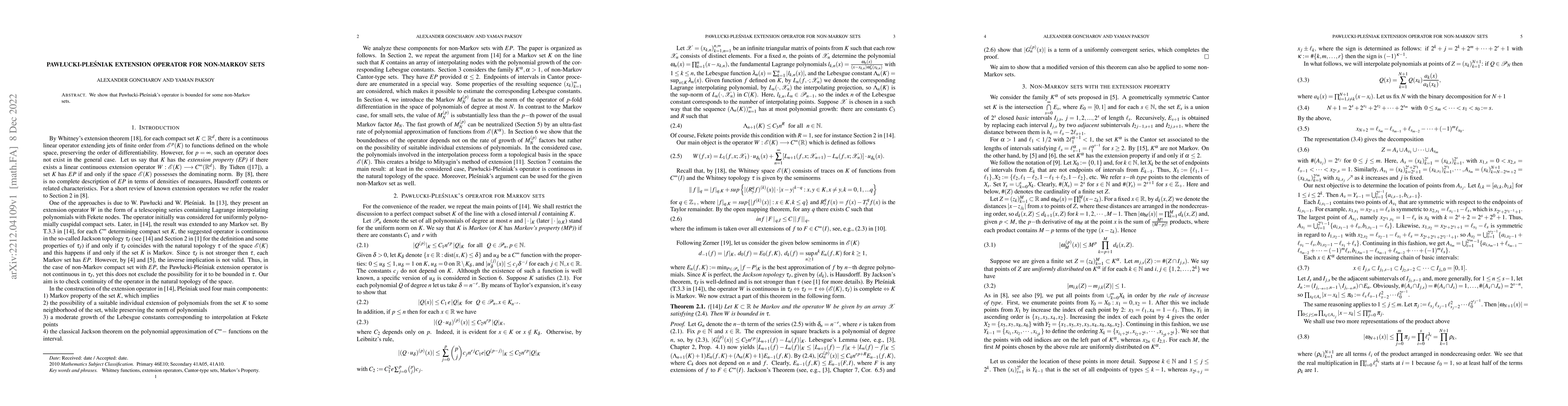 Thumbnail for Paw{\l}ucki-Pl\'esniak Extension Operator For Non-Markov Sets