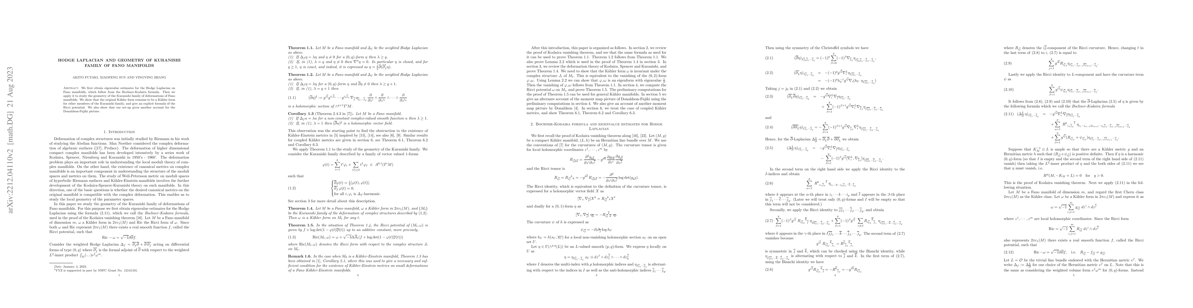 Thumbnail for Hodge Laplacian and geometry of Kuranishi family of Fano manifolds