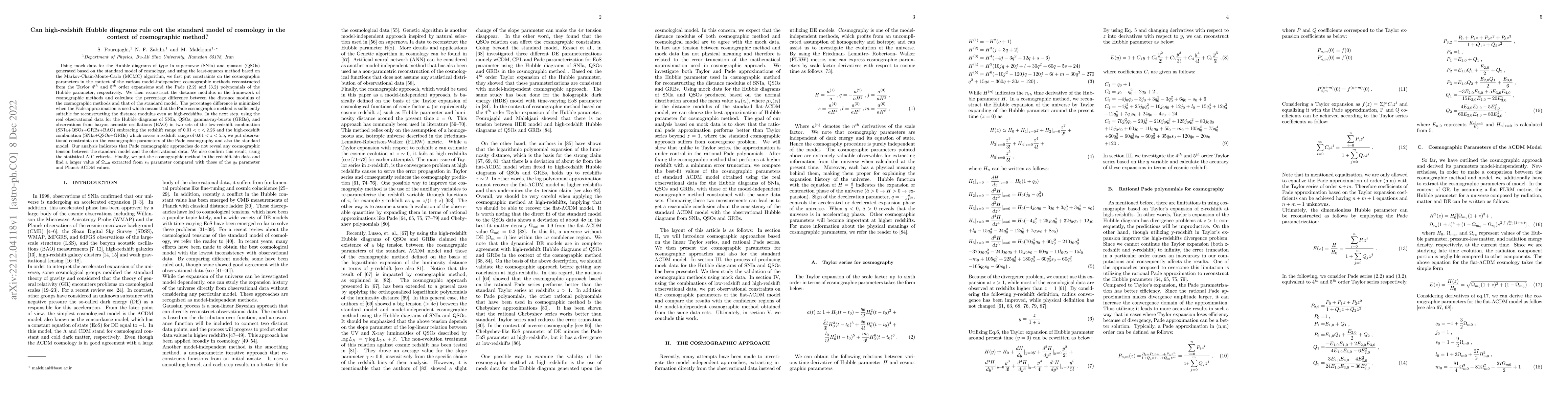 Thumbnail for Can high-redshift Hubble diagrams rule out the standard model of
  cosmology in the context of cosmographic method?