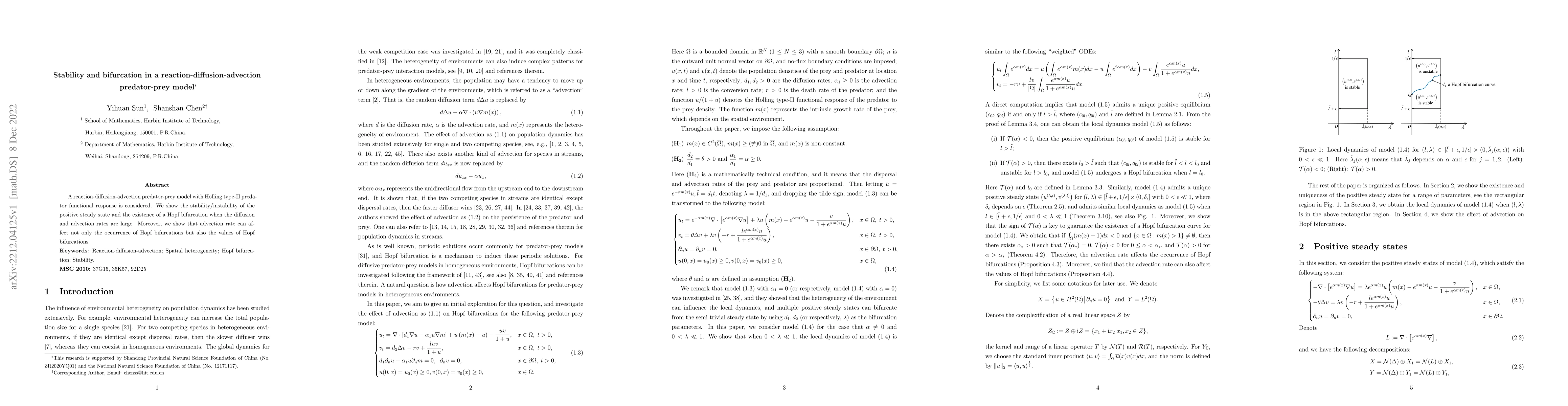 Thumbnail for Stability and bifurcation in a reaction-diffusion-advection
  predator-prey model