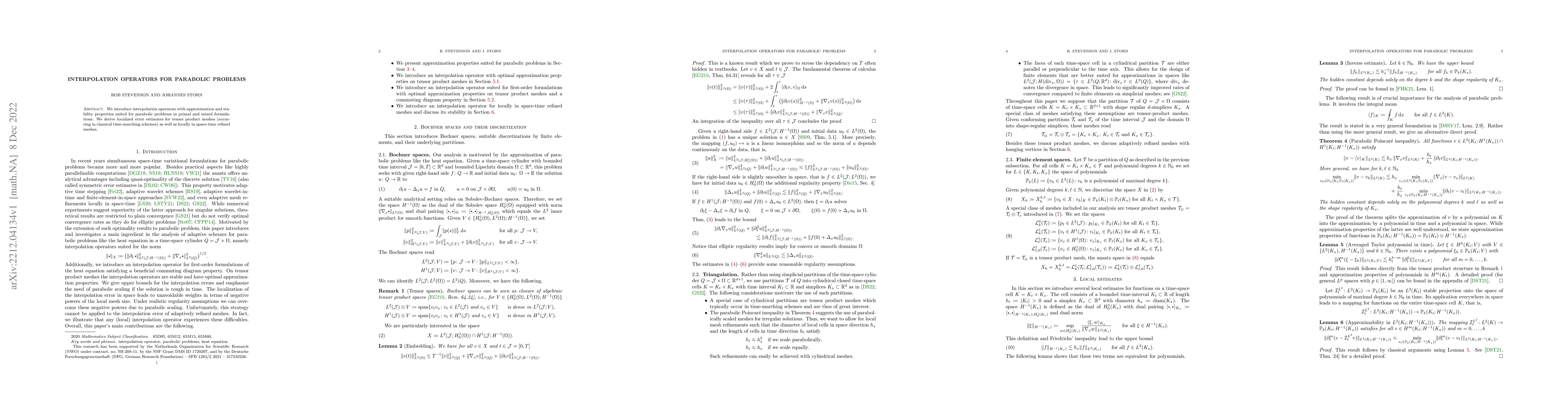 Thumbnail for Interpolation Operators for parabolic Problems